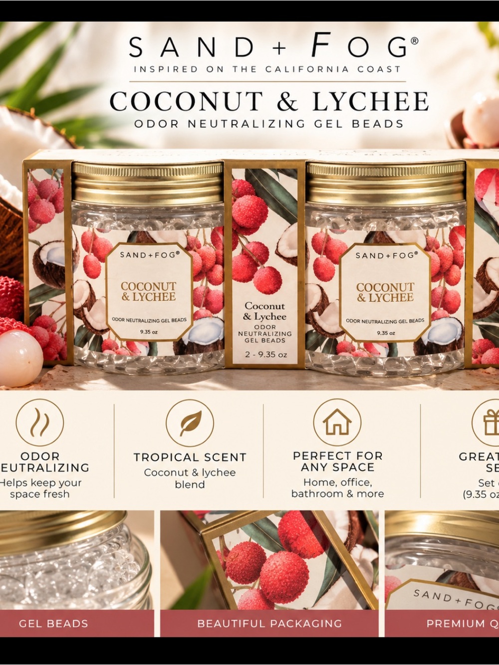 Sand + Fog Coconut & Lychee 9.35 oz Gel Scent Beads